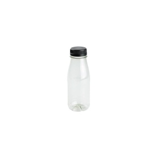 Greenbox rPET Smoothie Flasche, bruchfest & klar, 250 ml DCD03031 , 1 Karton = 260 Stück, Deckelfarbe: schwarz