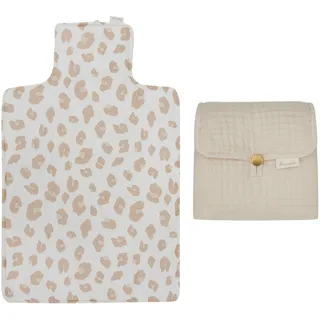 LEEVJE® Wickelunterlage für Wickeltisch & Unterwegs [100% BAUMWOLLE] - Wickelunterlage in Beige - Wickelkommode Unterlage - Wickeltischauflage aus Stoff Abwaschbar - Wickelmatte - Baby Changing Mat