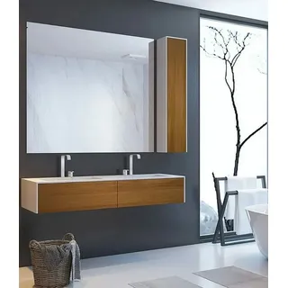 Henneke Doppelwaschtisch Corian® WoodOne eckig mit Unterschrank einreihig, Fugenlos aus Mineralwerkstoff 140 cm x 50 cm