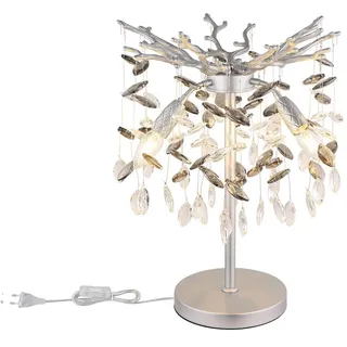 GLOBO LIGHTING LED Nachttischlampe mit Kristall 2-farbig Höhe 50cm, Dimmfunktion, LED wechselbar, Warmweiß, ausgefallene große Tischlampe mit flexiblen Fassungen & Leuchtmittel silberfarben
