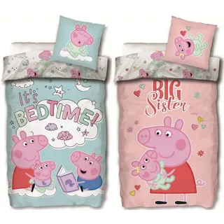 SkyBrands Bettwäsche Peppa Wutz - 2 x Bettwäsche-Set Doppelpack, 135x200 & 80x80, Peppa Pig, Baumwolle, 100% Baumwolle bunt