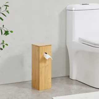 [en.casa] Toilettenpapierhalter Storuman Aufbewahrung für Toilettenpaper stehend Standgarnitur 42 x 13,5 x 13,5 cm Klopapierhalter Toilettenpapierständer für Bad aus Bambus