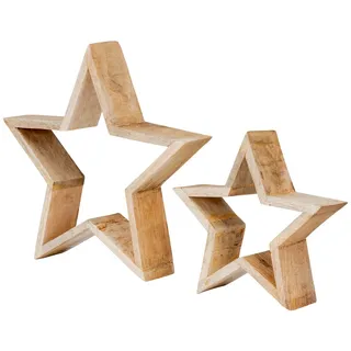 Levandeo® Weihnachtsfigur, 2er Set Holz-Sterne 20-30cm Mango Holz Natur Braun Weihnachtsdeko