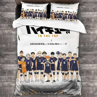 ANSSON Haikyuu Kinder Bettwäsche Anime Mikrofaser Bettbezug Mit Reißverschluss,Karasuno High School Fanartikel Bettwäsche-Sets Kissenbezug (135x200cm, Haikyuu1)