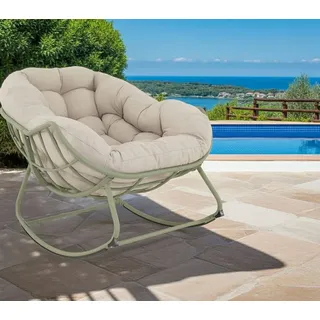Lesli-Living Schaukelsessel Cozy Bezugstoff Beige 70 x 94 x 84 cm Beige/Grün mit Kissen