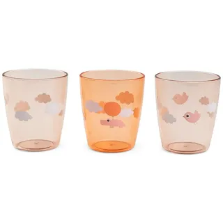 Done by Deer Yummi mini Glas 3-er Pack Happy clouds Papaya (120 ml) - Kinder Trinkbecher - Plastikbecher aus 100% Acryl in Lebensmittelqualität und Spülmaschinenfest - Durchsichtig Kinderbecher