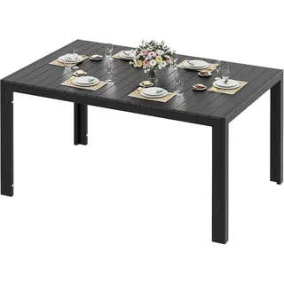 TLGREEN Gartentisch Wetterfest,Balkontisch Aluminium mit WPC Tischplatte, (Outdoor Esstisch für Balkon und Terrasse, Leichtgewicht), Stabiler Quadratisch Terrassentisch schwarz 90 cm x 140 cm