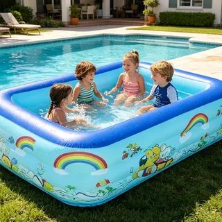 Aufblasbares Planschbecken | Rechteckig Verstärkt Mit Ablassventil | Aufblasbarer Pool Mit Weichem Boden | Rechteckige Familienbecken | Kinderpool Planschbecken Rechteckig Für Indoor Outdoor