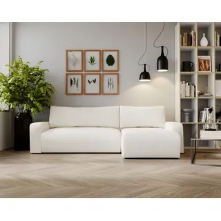 Kaiser Möbel, Ecksofa mit schlaffunktion, mit Bettkasten, Schlafsofa Argon, Designer Sofa, Modern Design Couch, Polsterecke, Freistehend, Zoom Stoff- Dicker Cord Weiss Ottomane Rechts