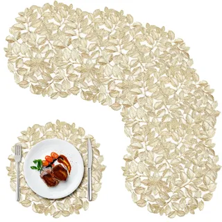 Platzsets Gold Abwaschbar Rund 6er Set Tischsets PVC Rund Abwaschbar Platzdeckchen Hitzebeständig Schmutzabweisend Platzdeckchen Küche Party Deko 38.5cmx38.5cm