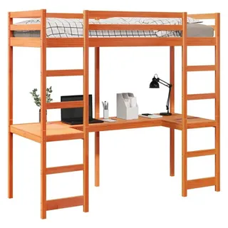 vidaXL Hochbett Wachsbraun 80 x 200 cm Kiefer massiv braun