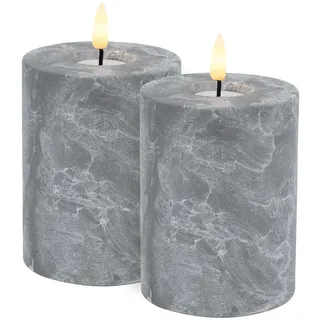 Candela Lights LED Kerzen 2er Set Ø8x10cm Betonoptik Stumpenkerze mit Timerfunktion Flammenlose flackernde LED-Kerze