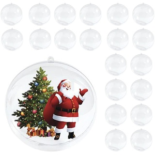 Fulenyi Plastik Kugeln zum Befüllen, Ø 5 cm, 20 Stück, transparent, Kunststoffkugeln mit Aufhänge-Öse, Dekokugeln durchsichtig, Weihnachtskugeln zweiteilig