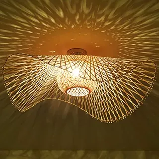 COCOL Natürliche Deckenlampe Aus Bambus Und Rattan Landbeleuchtung Deckenleuchte E27 Retro Deckenlicht Handgewebte Korridorlampe Schlafzimmer Restaurant Dekoration Lampe Energiesparlampe,85cm