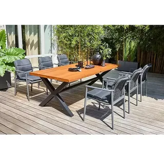 Sunfun Gartenmöbel-Set X-Fuß/Solo Rope  (13 -tlg., Robinie/Aluminium/Polyrattan/Olefin, Braun/Schwarz/Night-Grey)