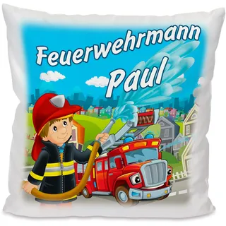 Unikatolo Kissen mit Name Feuerwehr, Kuschelkissen Geschenkidee für Kinder Feuerwehrmann, Geschenkidee Geburtstag, Weihnachten, Ostern für Jungs und Mädchen