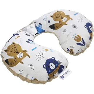 Medi Partners Nackenkissen Kinder Nackenhörnchen Auto Flugzeug Baby - 100% Baumwolle/Minky Nackenstütze Kopfstütze Kindersitz Autositz Nackenrolle Kissen (Boho Animals mit beigem Minky)