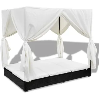 vidaXL Rattan-Sonnenliege 197 x 140 x 180 cm schwarz/cremeweiß inkl. Sonnendach