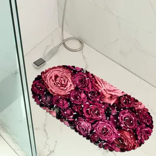 Jaeknxcg Badewanneneinlage rutschfest Badematten für Wanne Duschmatte mit Abflusslöchern Saugnäpfe Maschinenwaschbar 35X70CM Rose