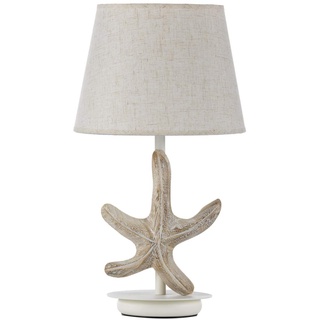 ONLI Tischlampe aus Holz Dekoration Stern mit Lampenschirm aus Stoff, Beige,