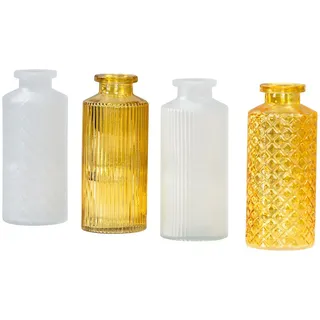 levandeo 4er Set Vase Gelb H14cm Sonnengelb Glas Blumenvase Tischdeko Frühling Blumendeko Glasvase Dekovase
