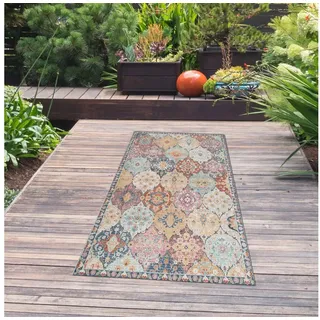 TeppichHome24 Outdoorteppich Bunter Vintage Outdoor Teppich flach und pflegeleicht, Rechteckig bunt Rechteckig | 80 cm x 300 cm