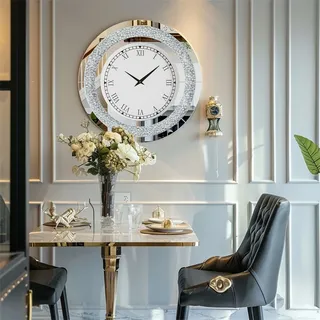 WISFOR Wanduhr 60 cm, rund Dekouhr, Atmosphera Küchenuhr Wohnzimmer Bürouhr, Leise Römischen Ziffernr, Glas, Silber - Silber