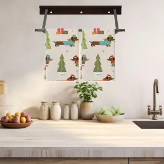 FANSU Geschirrtücher Weihnachten 2er Set,Geschirrtuch Saugfähig Küchenhandtuch 40x60cm Fusselfrei Küchentücher Trockentücher Dicke Weich Küchenhandtücher Geschirrhandtücher (Dackel D)