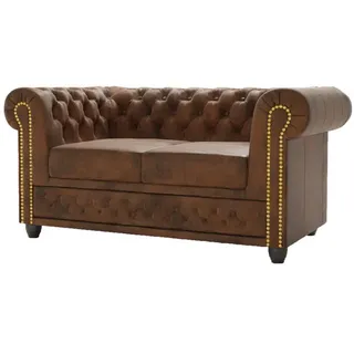 s-style möbel Chesterfield-Sofa, Braun, Vintage Optik Microfaser Mit Holzfüßen
