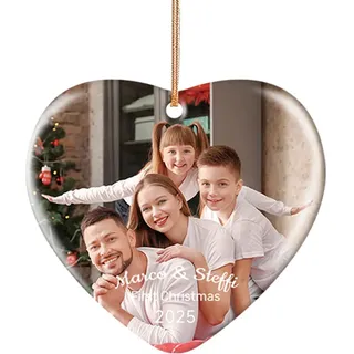 HOBULL Personalisierte Weihnachtskugeln mit Foto, Christbaumkugel Anhänger Personalisiert Keramik Weihnachtskugel Bild, Weihnachtsbaumschmuck Geschenke für Mama, Papa, Haustiere, Kinder, Freunde