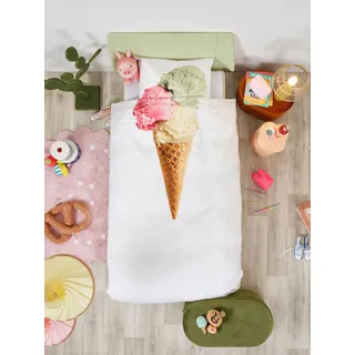 SNURK Ice Cream Bettwäsche Set, 135 x 200 cm, inkl. 1 Kissenbezug 80 x 80 cm, aus 100% Bio-Baumwolle - Kinder Bettwäsche Kugeleis