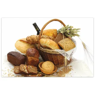 Wallario Teppich Brot und Brötchen im eleganten Korb - mit Wein und Getreide, rechteckig, rutschfest braun 90 cm x 140 cm