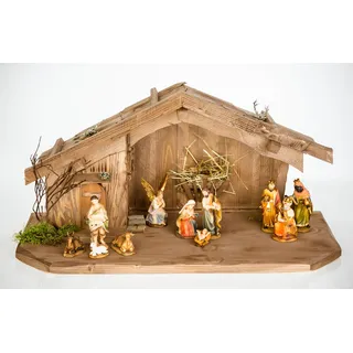 Woidwerk Manufaktur Weihnachtskrippe aus Holz-Braun (W08+Figuren) Krippe Krippenstall Weihnachten Weihnachtskrippen Tischkrippen Krippenfiguren