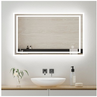 WDWRITTI Badspiegel Wandspiegel Badezimmerspiegel Led mit beleuchtung 80x60 100x60 50x70 (Speicherfunktion, 3Lichtfarben, Helligkeit einstellbar, Touch, Wandschalter), energiesparender, Vertical/Horizontal Installation 50 cm x 70 cm