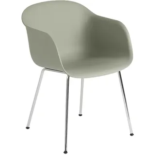Muuto Fiber Armchair, tube base, dusty green / chrome