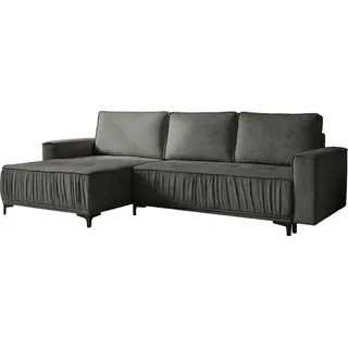WFL GROUP Ecksofa mit Schlaffunktion & Stauraum, Wohnlandschaft in L-Form – Universell Rechts/links 4-Sitzer Loungesofa 270 × 150 × 92 cm – Glamour, Fr... – Grau Samt 270/92/150