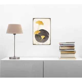 queence Metallschild Blechschild, Deko Schild Ginkgo Gold 20x30cm, Deko Schild Wandschild Pflanze Blume in Vintage Look