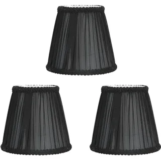 MISNODE 3 Stück Lampenschirm aus Stoff, Moderner E14 Clip-On-Kronleuchter, Tischlampe, Wandlampenabdeckung, Dekorativer Lampenschirm für Zuhause, Wohnzimmer, Schlafzimmer, Hoteldekoration(Schwarz)