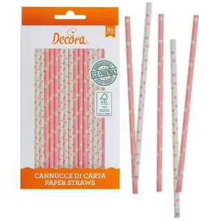 DECORA 0350107 80ER-PACK PAPIER STROHHALME BIO STARS&POIS PINK PINK Ø6 X 210 MM