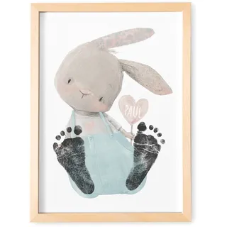 Fußabdruck Baby Tierbild personalisiert mit Hase fürs Babyzimmer | Personalisiert, Bild für Fußabdrücke, Kinderzimmer Deko, Geschenk zur Geburt, für Neugeborene