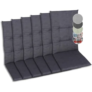 GO-DE Textil Bequeme und attraktive Polsterauflagen für Hochlehner-Gartenstühle (6er-Set, Uni anthrazit, Hochlehner)