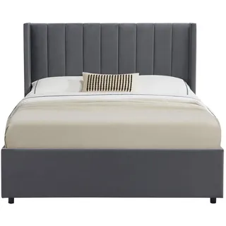 Juskys Polsterbett Savona 120x200 cm mit Matratze, Samt-Bezug, bis 250kg - Dunkelgrau