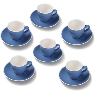 Terra Home 6er Espresso-Tassen Set - Blau, 90 ml, Matt, Porzellan, Dickwandig, Spülmaschinenfest, italienisches Design - Kaffee-Tassen Set mit Untertassen