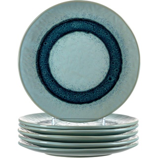 Leonardo Matera Keramik-Teller 6-er Set, spülmaschinengeeignete Speise-Teller, Essteller mit Glasur, 6 runde Steingut-Teller blau, Ø 22,5 cm, 018544
