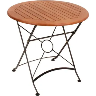 Lomadox Gartentisch GARDA-120, Tisch Klappisch Garten Esstisch rund Eukalyptus Metall 80/75/80 cm braun