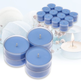 Candelo 24er Set Duftteelichter Ambiente - Duft Kerzen Wellness - Teelicht in Kunststoff Hülle je 3,8 x 1,7cm - 4 Std Brenndauer - Teelichter in Blau