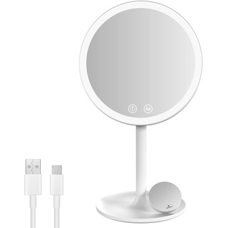 EMKE Kosmetikspiegel mit Beleuchtung Wiederaufladbarer Tischspiegel Schminkspiegel 1/3x Vergrößerung, Touchschalter und Memory-Funktion, Automatische Abschaltung(Weiß)