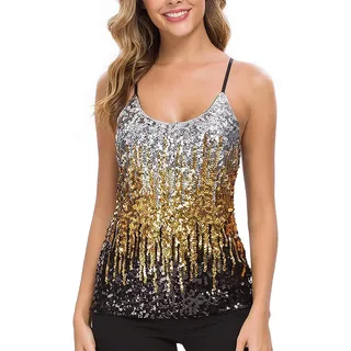 WILLIAMHUA Damen Pailletten Tops Glitzer Oberteile Sparkle Party Weste Ärmellos Tunika Weste Damen Sequin Tank Top (XXL, Gelb) - XXL