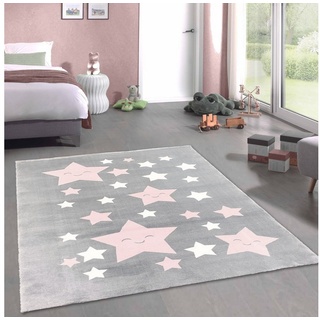 Kinderteppich Teppich Mädchen Sterne flauschig in anthrazit, rosa weiß, Carpetia, rechteckig rosa 120 cm x 170 cm