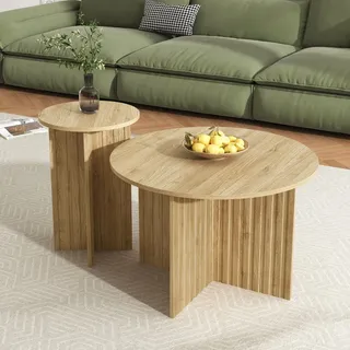 Modernes 2-teiliges Holz-Nest-Tisch-Set – Runde Couchtische & Kaffeetische im skandinavischen Design, platzsparend & vielseitig, stabile MDF/ PB ...